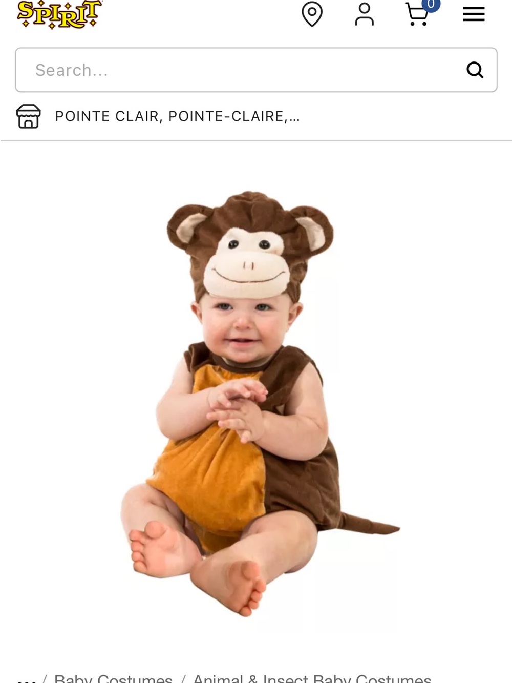 Brown Baby Monkey Costume Onesie 6M